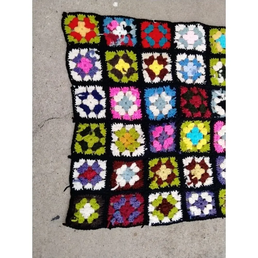 Granny Square Afghan Roseanne Crochet Lap Throw Blanket 64” x 24”